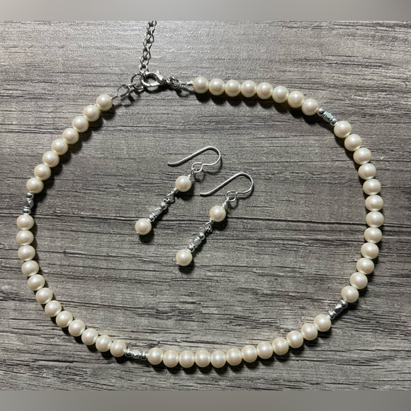 Handmade Fresh Water Pearl and Sterling Silver Choker/Necklace earring set